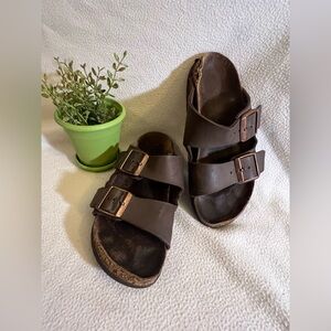 Birkenstock Brown Sandals with Adjustable Straps and Contoured Footbed